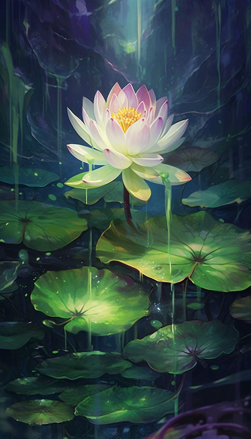 绿色荷叶中盛开的白色莲花手绘,插画/手绘图,插画/手绘图库,插画/手绘图下载,插画/手绘